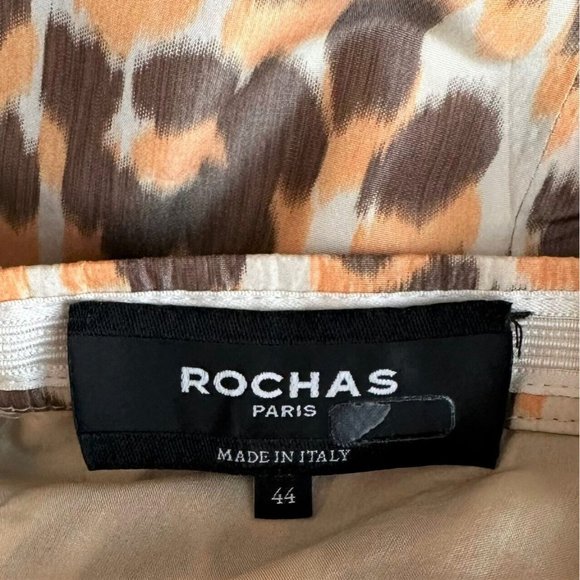 ROCHAS Yellow & Brown Leopard Print Silk Fitted Pencil Skirt Size 44 - Picture 9 of 9
